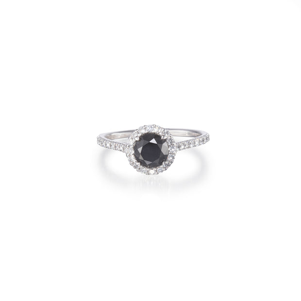 Pre-owned Browns black diamond halo ring in 18ct white gold, South Africa