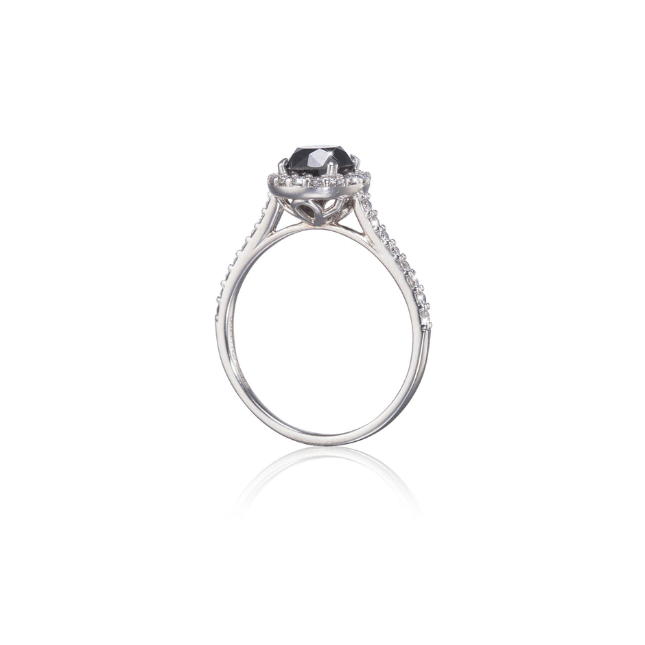 Browns Angel Collection 18ct White Gold Black Diamond Halo Ring
