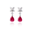 18ct White Gold Ruby and Diamond Flower Hanging Earrings