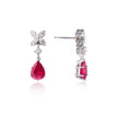 18ct White Gold Ruby and Diamond Flower Hanging Earrings