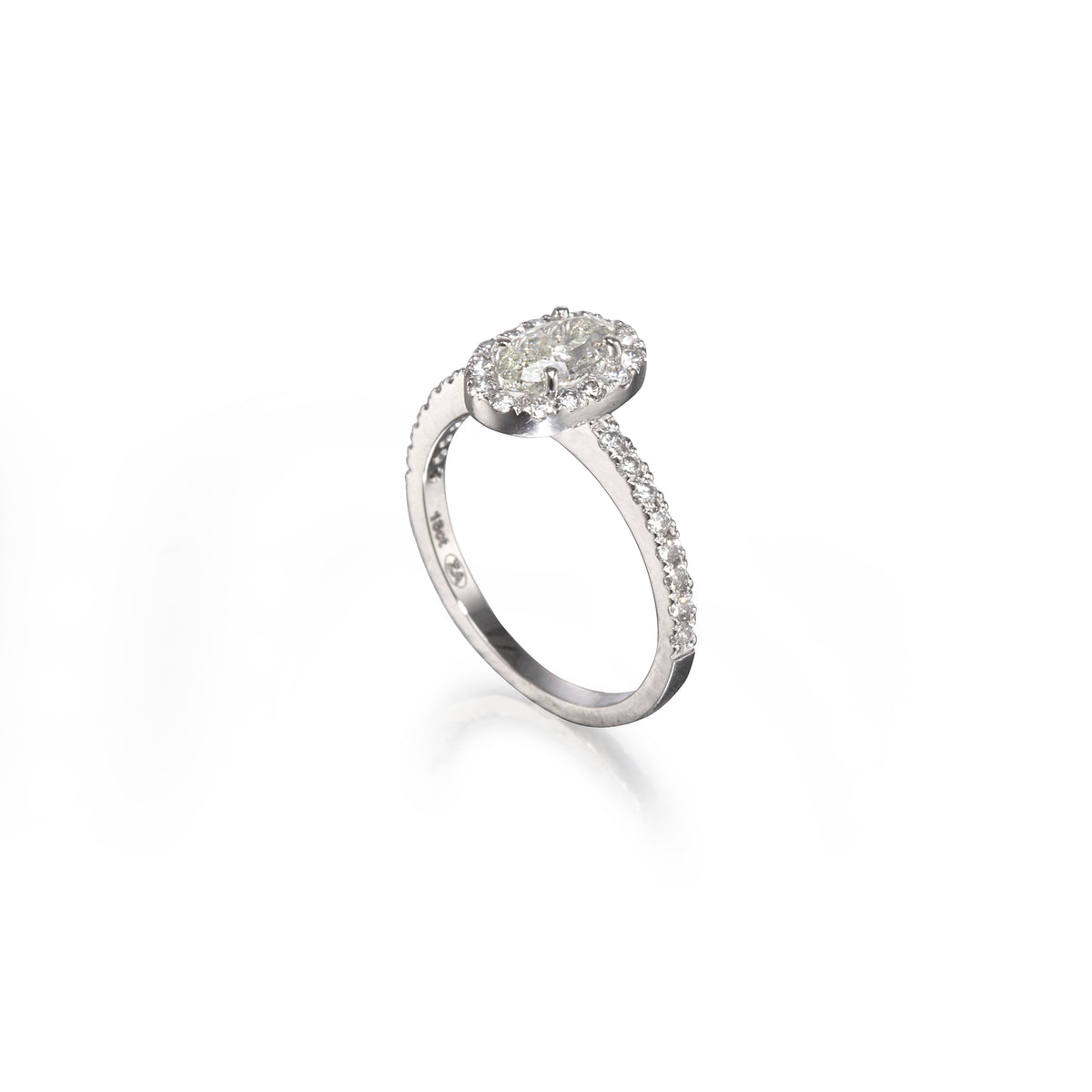 18ct White Gold Oval Cut Diamond Halo Ring