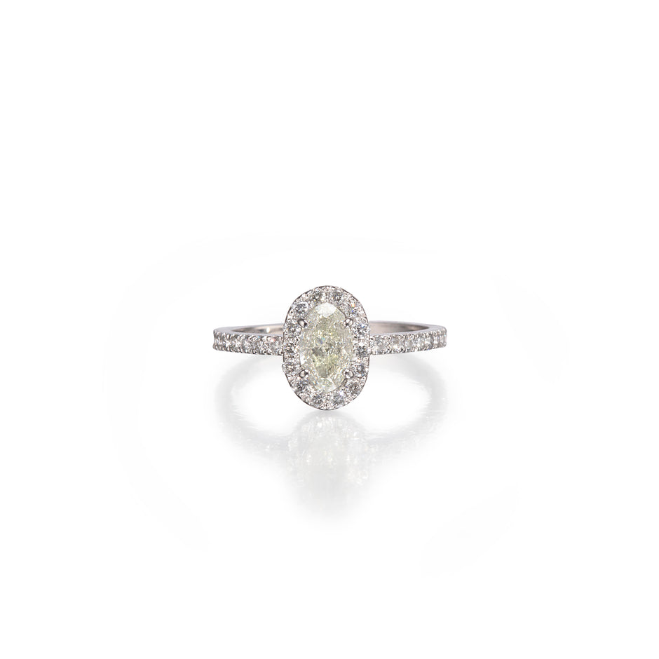 18ct White Gold Oval Cut Diamond Halo Ring
