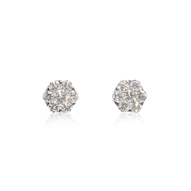 18ct White Gold Flower Cluster Diamond Earrings