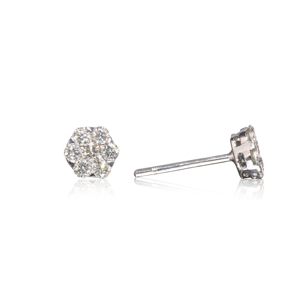 18ct White Gold Flower Cluster Diamond Earrings