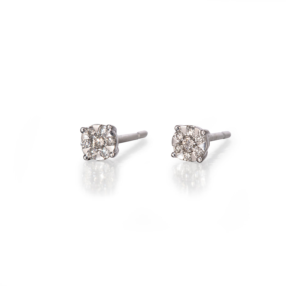 9ct White Gold illusion Cluster Diamond Stud Earrings