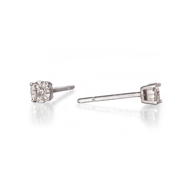 9ct White Gold illusion Cluster Diamond Stud Earrings