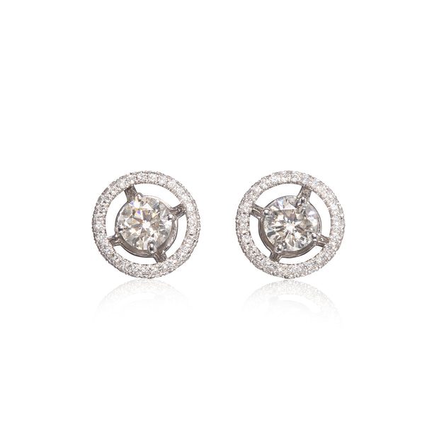 18ct White Gold Diamond Solitaire Stud Earring with Halo Enhancers