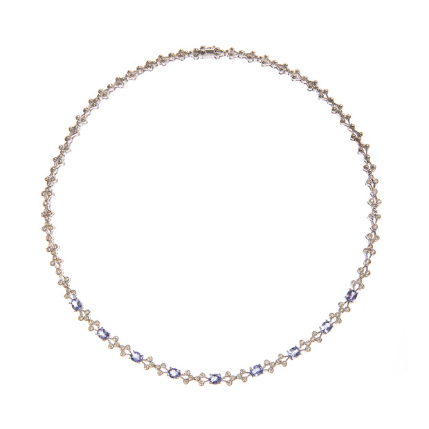 18ct White Gold Tanzanite and Diamond Milgrain Detail Necklace