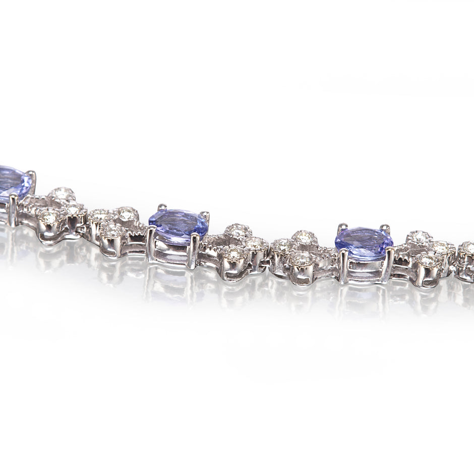 18ct White Gold Tanzanite and Diamond Milgrain Detail Necklace