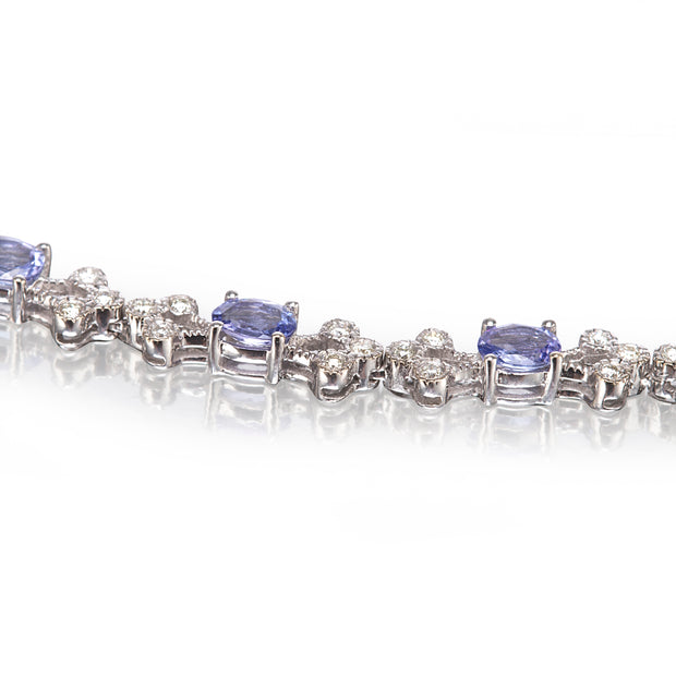 18ct White Gold Tanzanite and Diamond Milgrain Detail Necklace