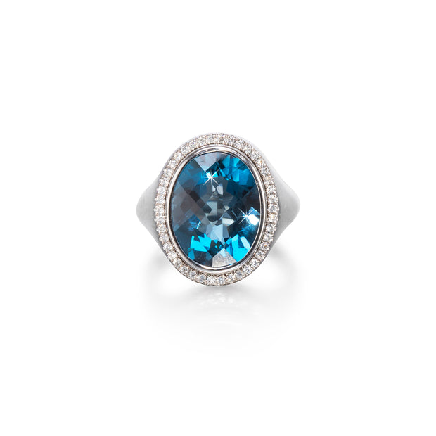 18ct White Gold Charles Greig London Blue Topaz and Diamond Ring