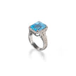 Vintage Style 9ct White Gold Blue Topaz Diamond Ring