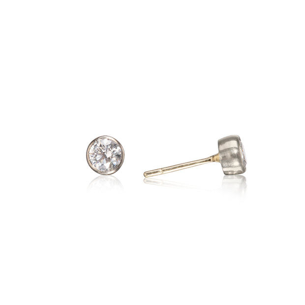 18ct White and Yellow Gold Bezel Stud Diamond Earrings
