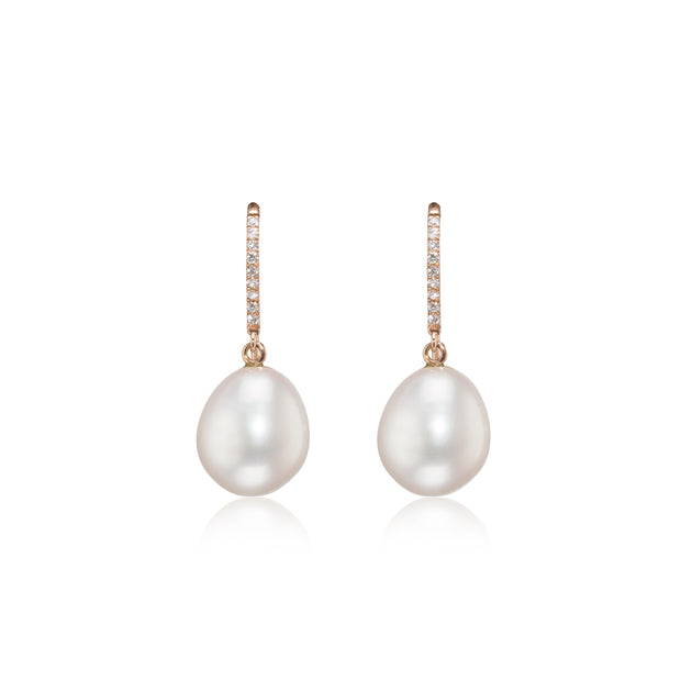 18ct Rose Gold Pearl Diamond Drop Earrings