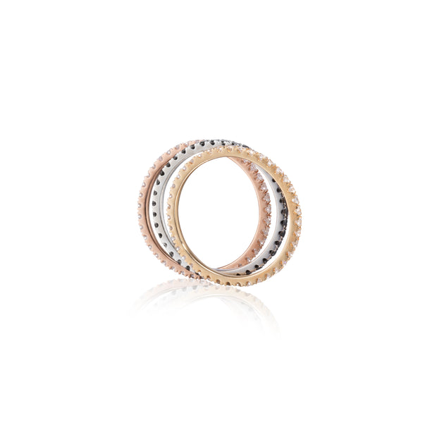 18ct Rose,White & Yellow Gold Full Diamond Eternity Stack Rings