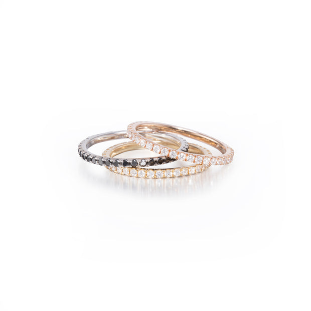 18ct Rose,White & Yellow Gold Full Diamond Eternity Stack Rings