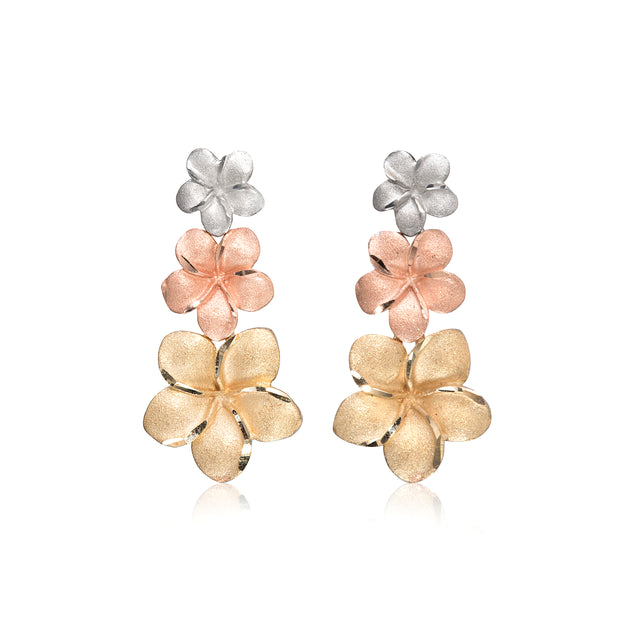 9ct Tri-Colour Floral Drop Earrings
