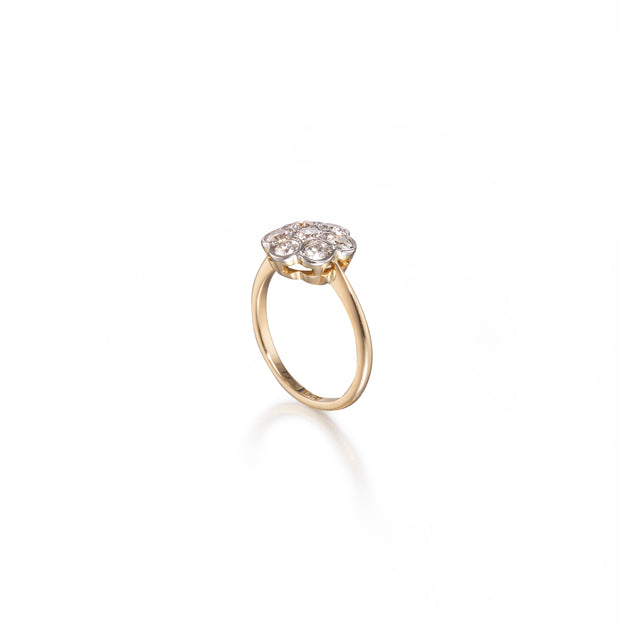 Vintage 18ct White and Yellow Gold Diamond Flower Cluster Ring