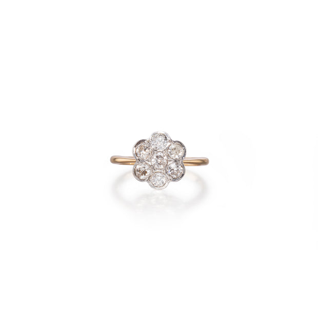 Vintage 18ct White and Yellow Gold Diamond Flower Cluster Ring