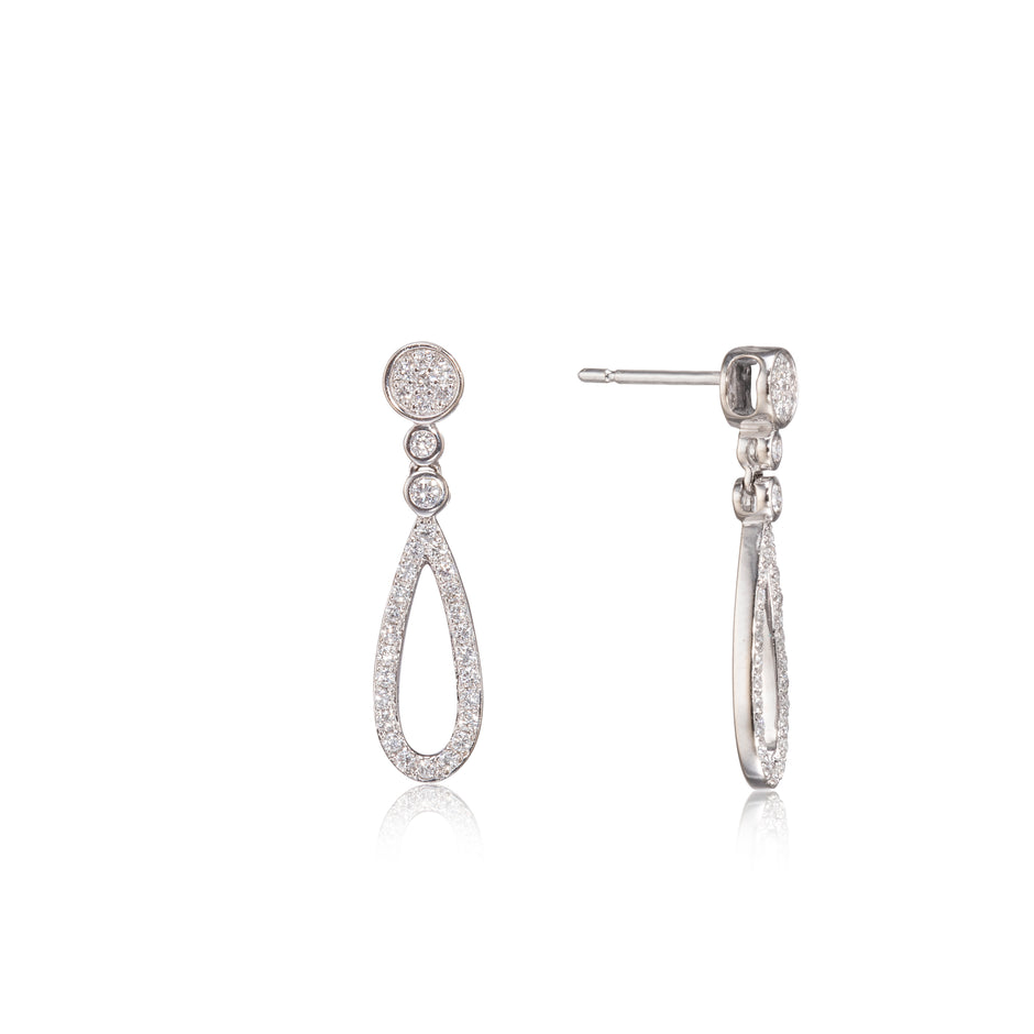 18ct White Gold Drop Dangle Diamond Earrings