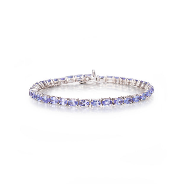 Sterling Silver Oval Cut Tanzanite Tennis Bracelet