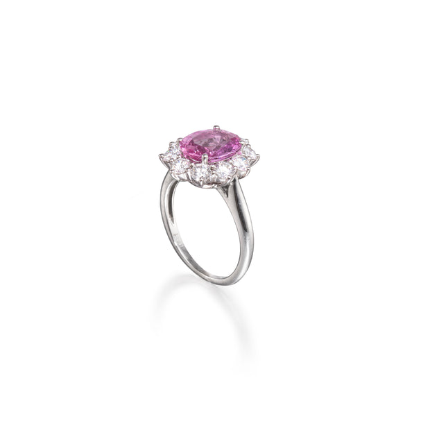 18ct White Gold Pink Sapphire and Diamond Cluster Ring