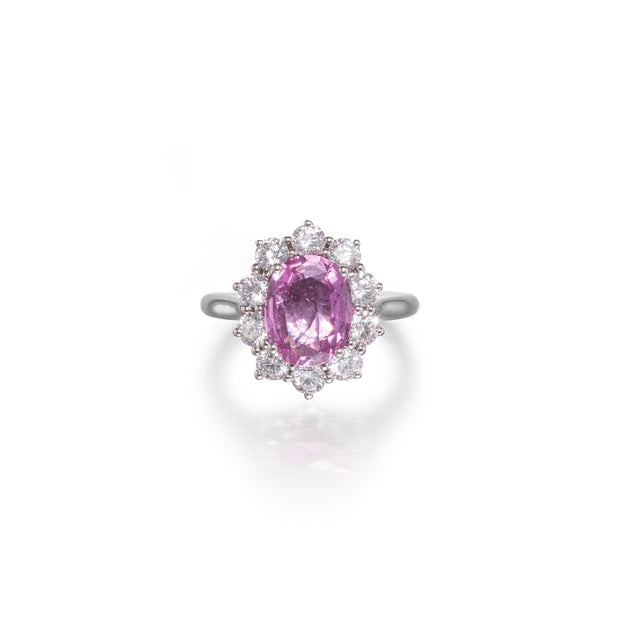 18ct White Gold Pink Sapphire and Diamond Cluster Ring