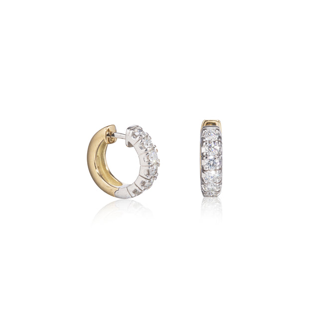 18ct Two Tone White and Yellow Gold Diamond Huggie Earrings