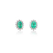 18ct White Gold Oval Cut Emerald and Diamond Cluster Earrings