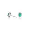 18ct White Gold Oval Cut Emerald and Diamond Cluster Earrings