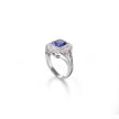 18ct White Gold Cushion Cut Tanzanite and Diamond Halo Ring