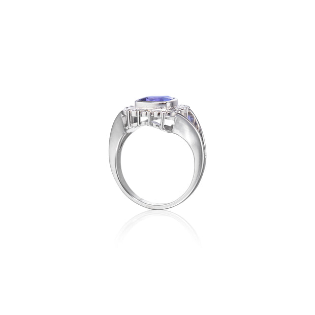 18ct White Gold Cushion Cut Tanzanite and Diamond Halo Ring