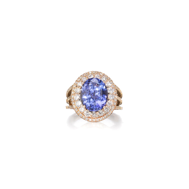18ct rose gold tanzanite double halo diamond ring South Africa