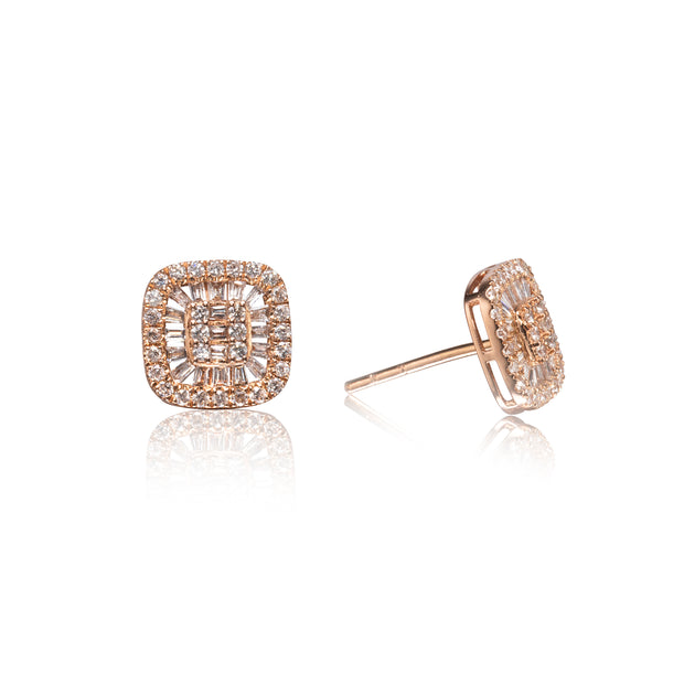 18ct Rose Gold Diamond Cluster Earrings