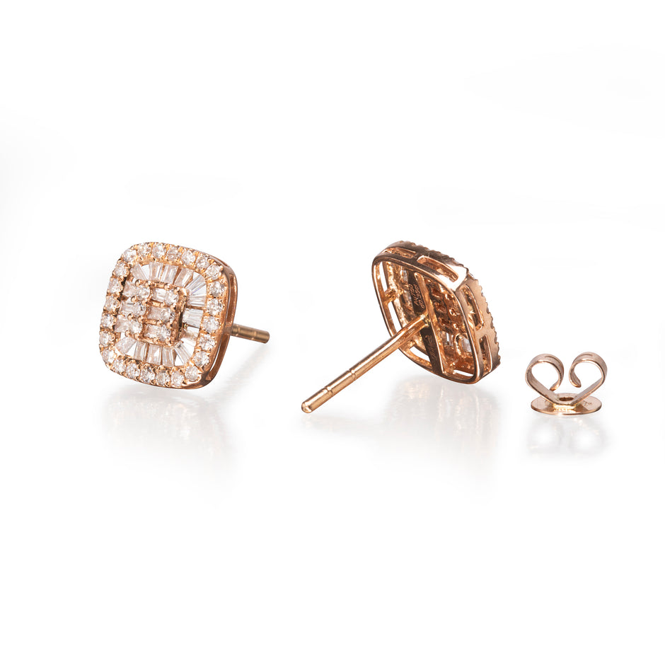 18ct Rose Gold Diamond Cluster Earrings