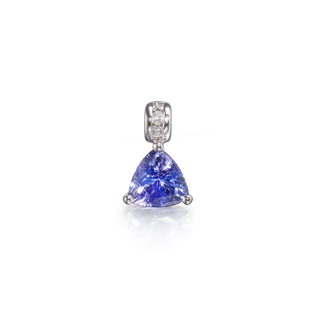 18ct White Gold Trillion Cut Tanzanite and Diamond Pendant