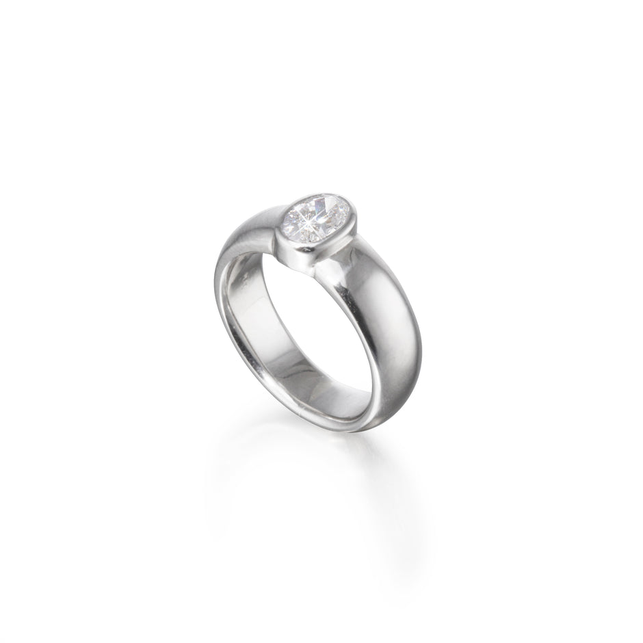 Platinum Oval Cut Diamond Solitaire Ring