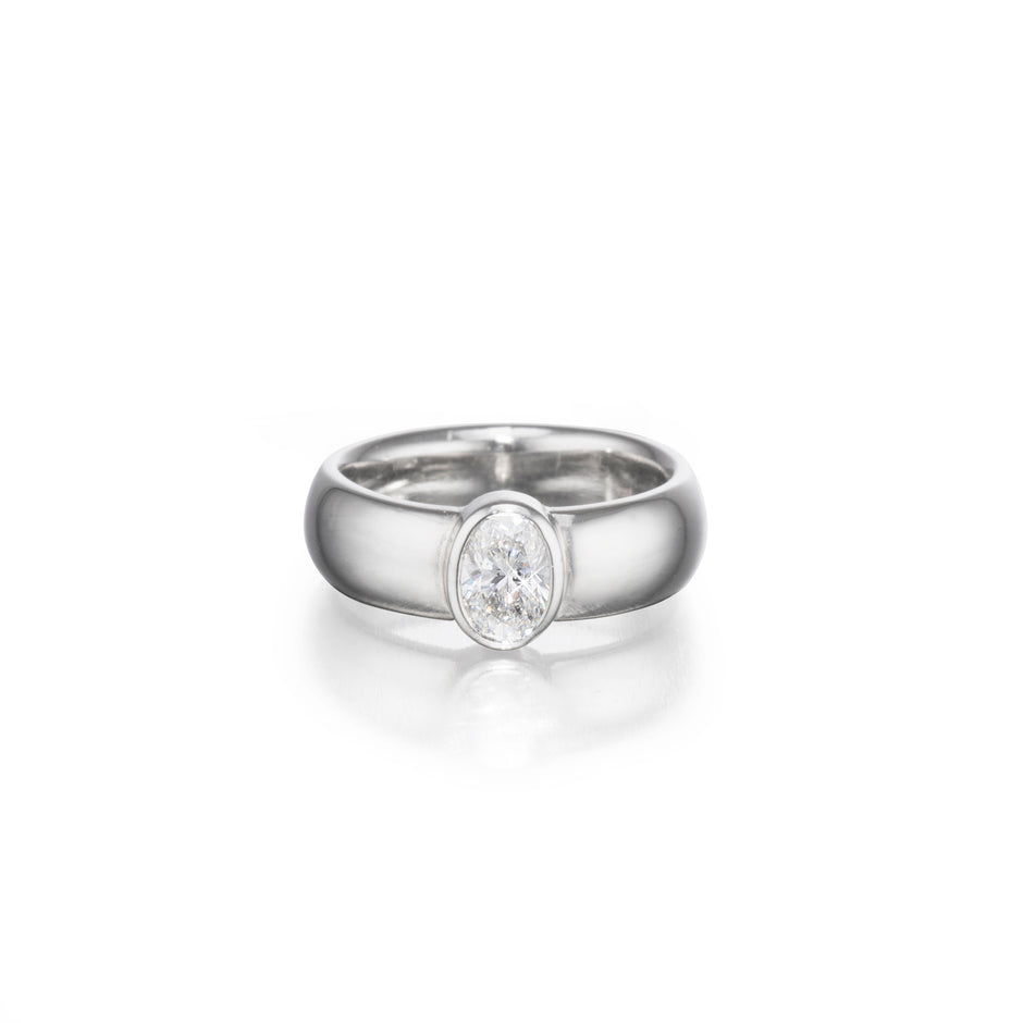 Platinum Oval Cut Diamond Solitaire Ring