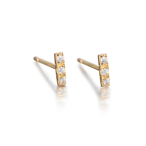 New 18ct Yellow Gold Diamond Bar Stud Earrings