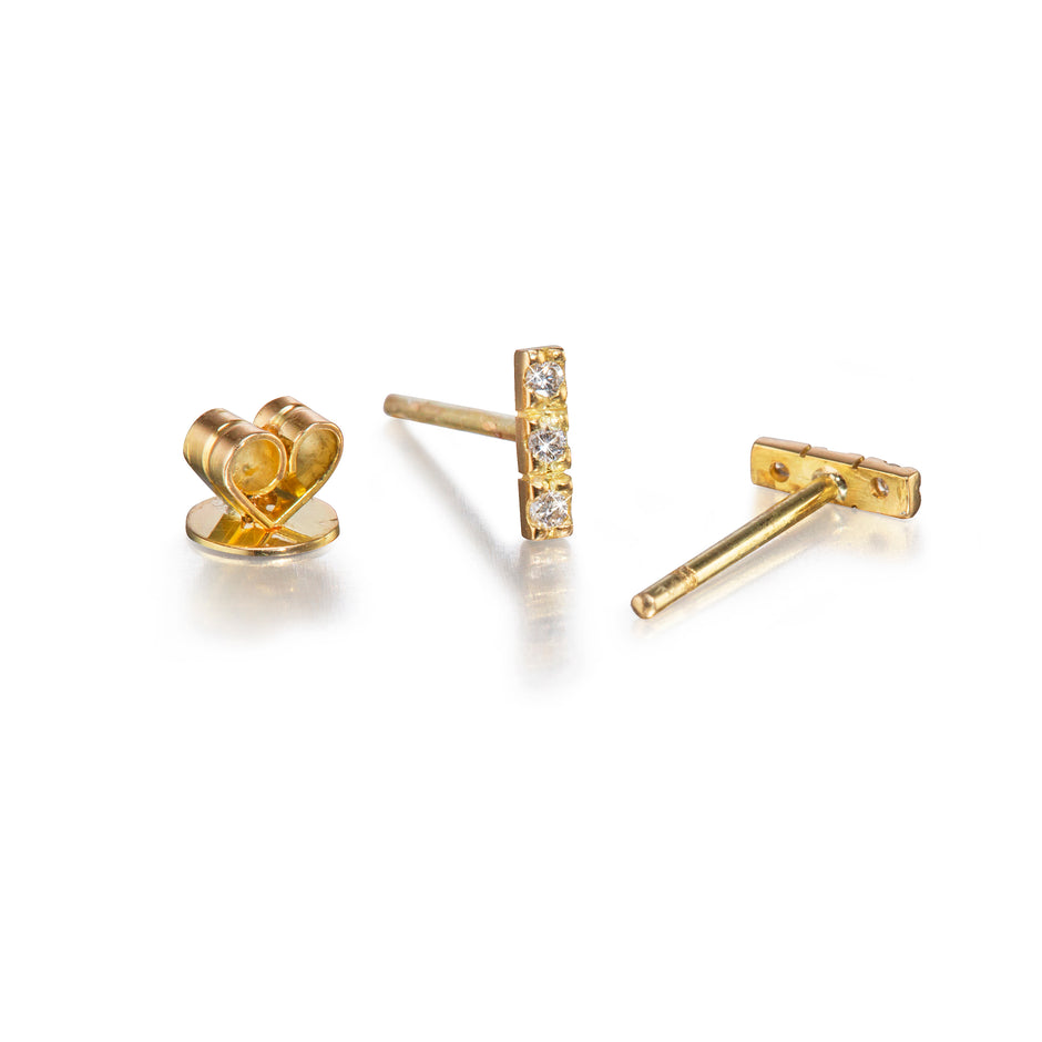 New 18ct Yellow Gold Diamond Bar Stud Earrings
