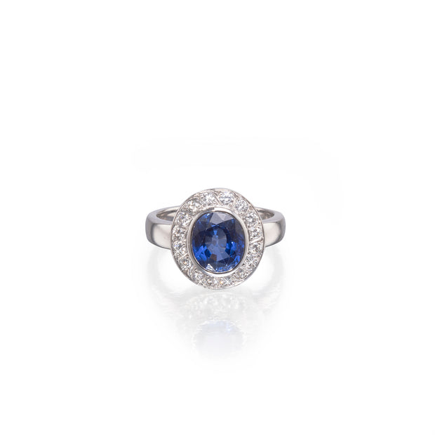 9ct White Gold Tanzanite and Diamond Bezel Setting Halo Ring