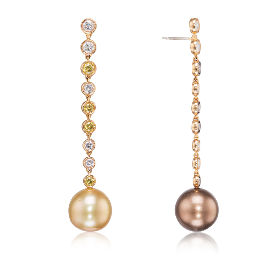 18ct Yellow Gold Diamond and South Sea Pearl Hanging Earrings