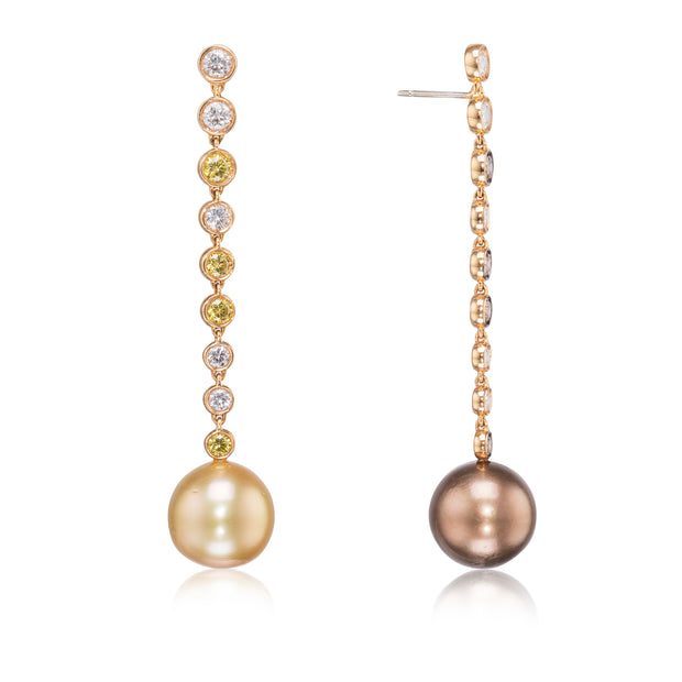 18ct Yellow Gold Diamond and South Sea Pearl Hanging Earrings