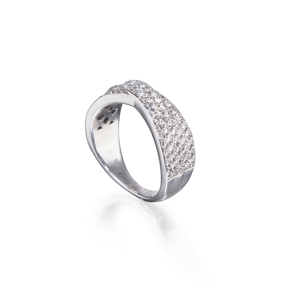 18ct White Gold Pave Cross Over Diamond Dress Ring