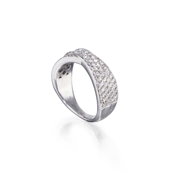 18ct White Gold Pave Cross Over Diamond Dress Ring