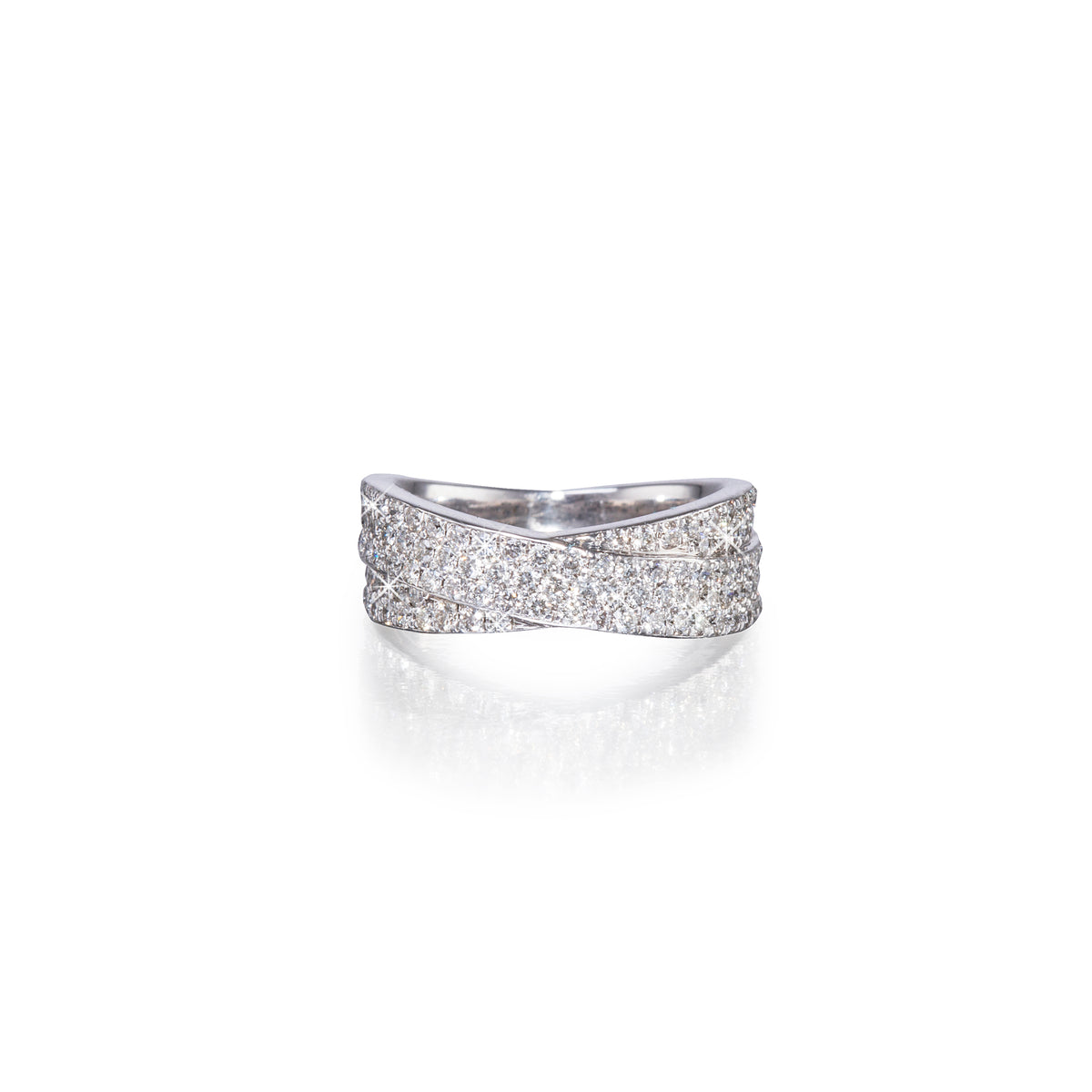 18ct White Gold Pave Cross Over Diamond Dress Ring