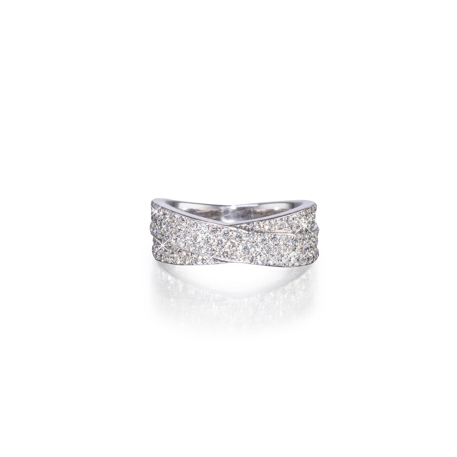 18ct White Gold Pave Cross Over Diamond Dress Ring