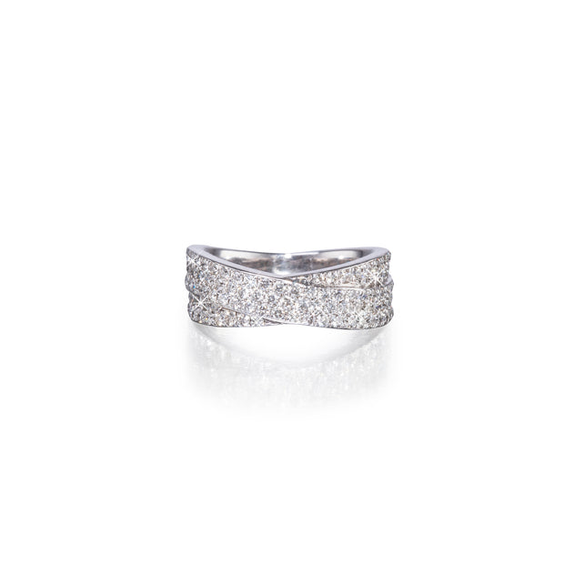 18ct White Gold Pave Cross Over Diamond Dress Ring