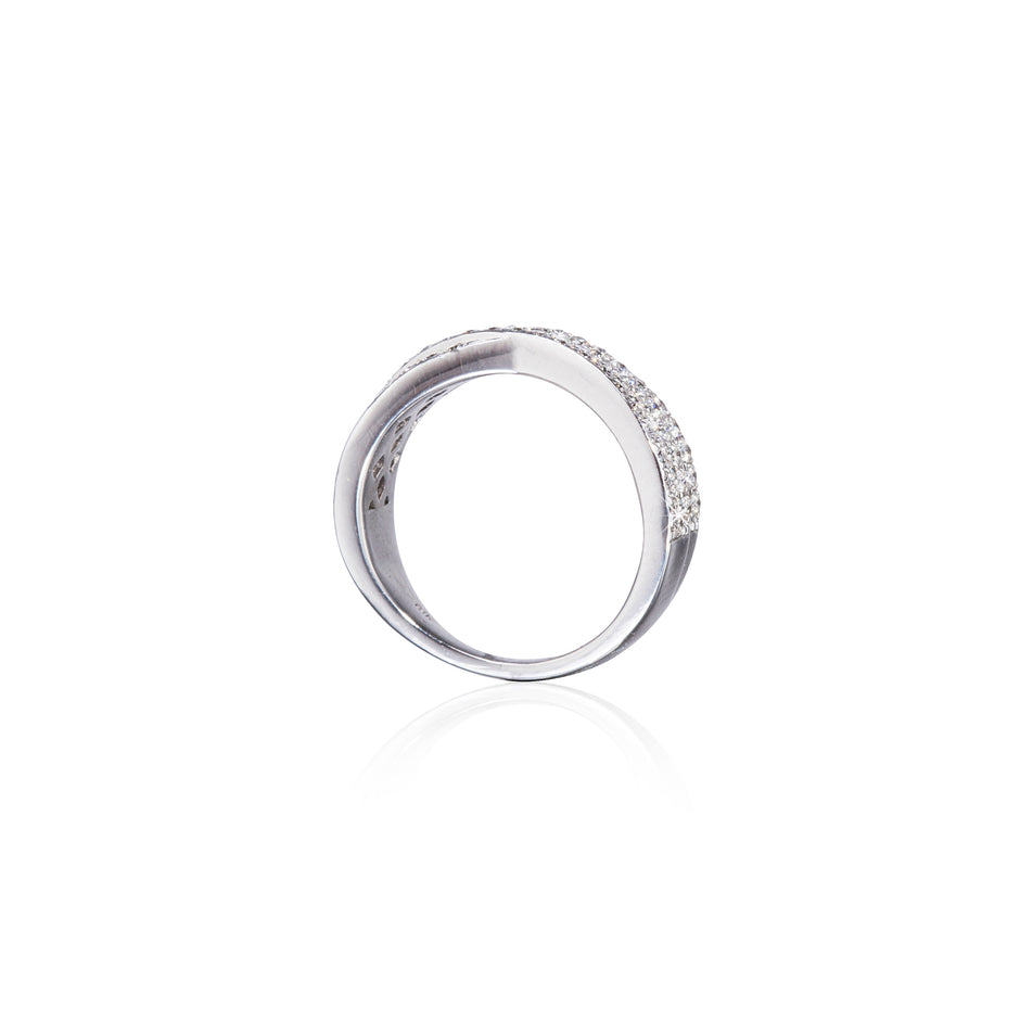 18ct White Gold Pave Cross Over Diamond Dress Ring