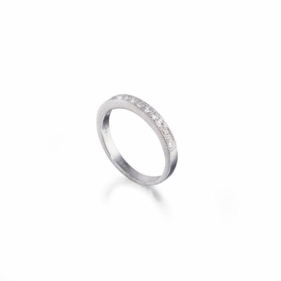 18ct White Gold Half Diamond Milgrain Eternity Ring